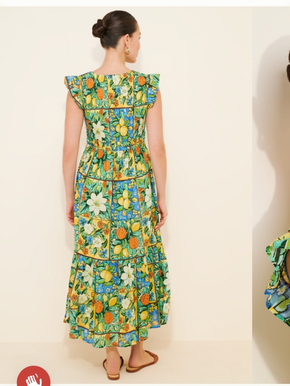New Anthropologie Peregrine Flutter Sleeve Smocked Maxi Midi Lemon Fruit Dress S - Picture 2 of 6